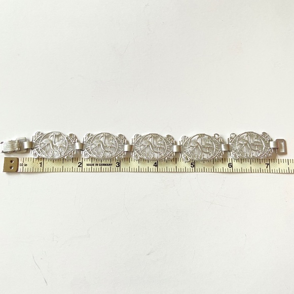 Vintage Flamingo Filigree Bracelet Silver Tone Germany Retro 40-50s MCM Tropical - Picture 7 of 7
